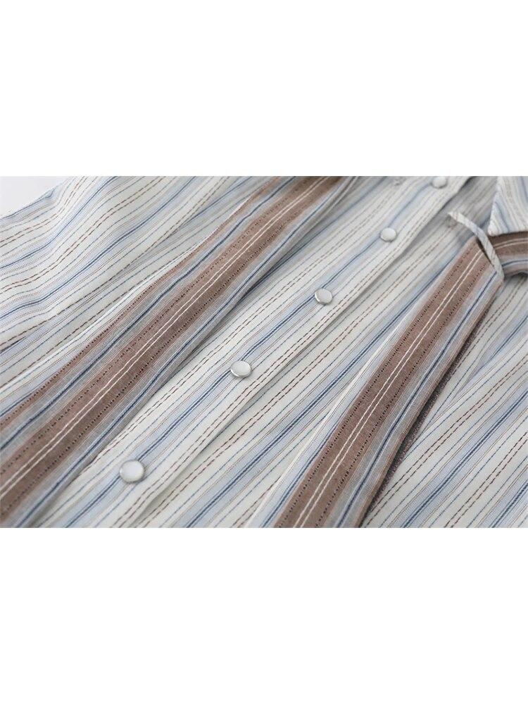 2000-tallets Estetikk Vintage Stripete Skjorter Kvinner Preppy Stil Knytedesign Løse Bluser Dame Motesans Y2k Kontortopper Ny