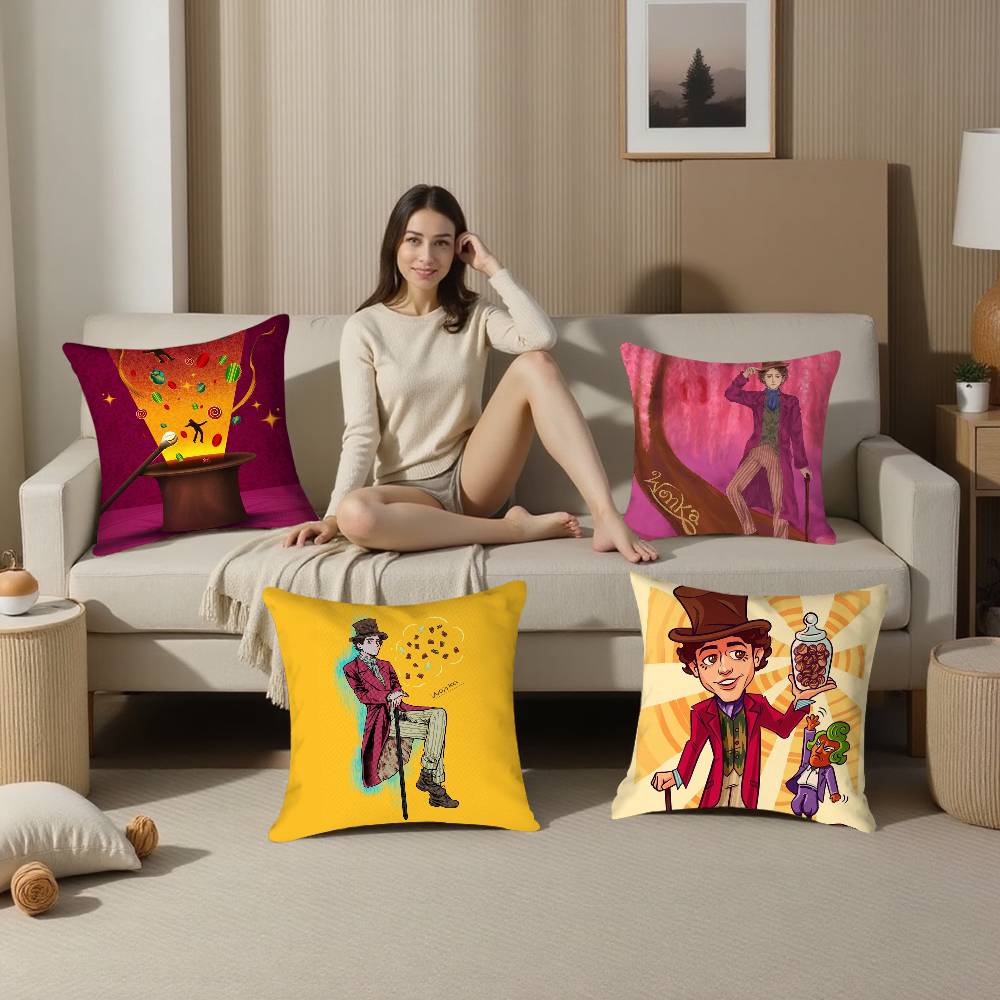 Moive W-Wonka New Pillow Case Plush Fabric Soft Double Sided Print Sofa Cushion Cover Throw Pillow Covers