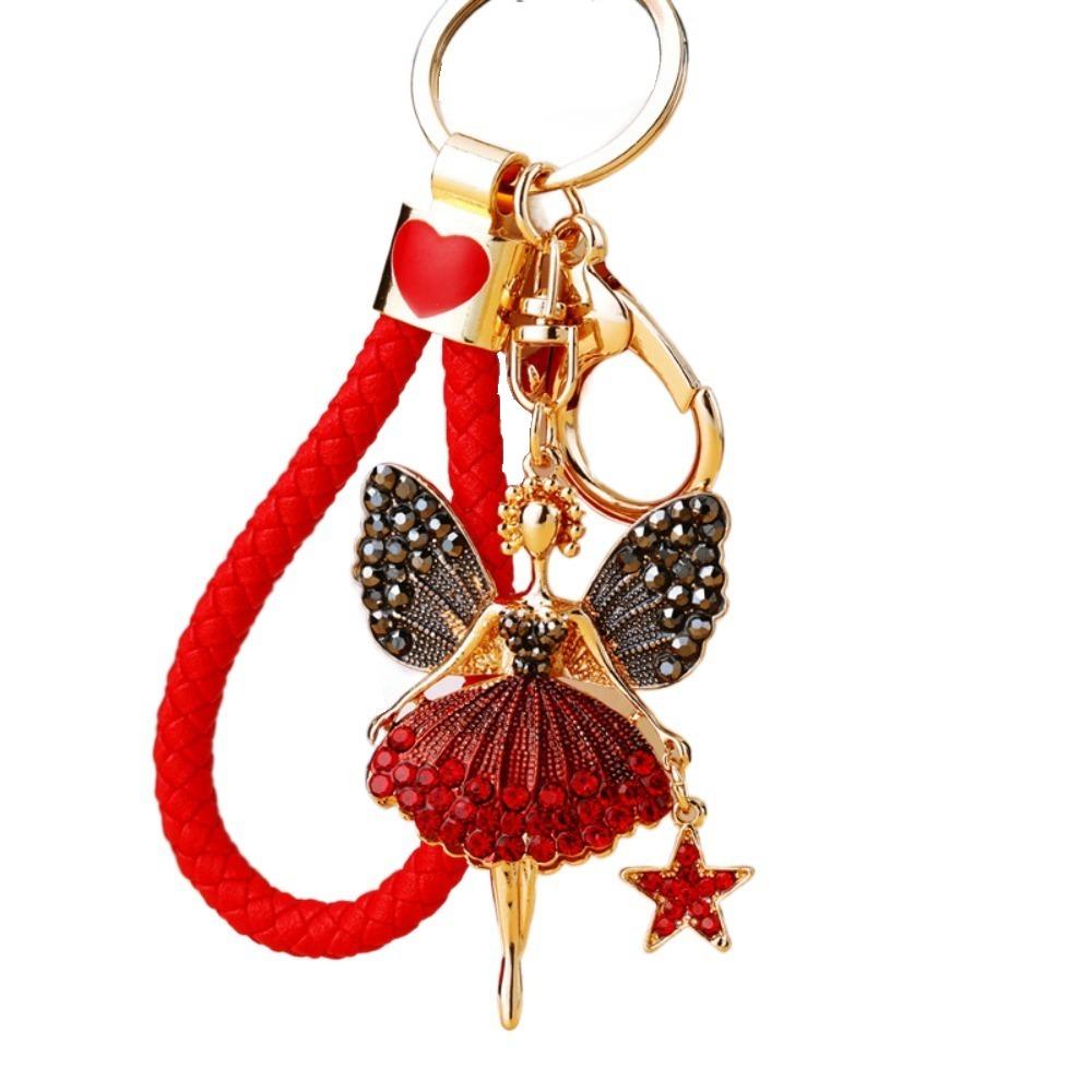 Metal Ballet Girl Keychain Zircon Car Key Ring Luxury Rhinestone Girl Pendant  Women