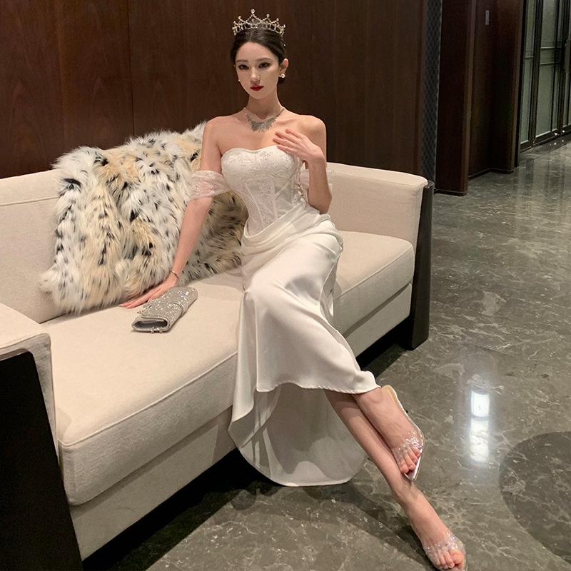 Elegant French Off-Shoulder Strapless Bodycon Evening Dress