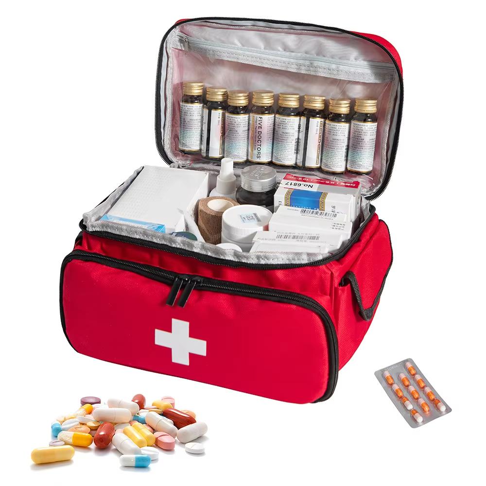 Portable Medical Organizer - Compact First Aid Kit Bag for Home, Car & Travel | Waterproof Medicine Storage with Zipper Pockets