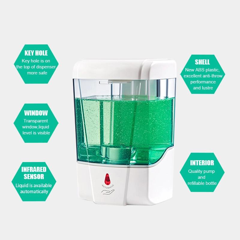 700ML Intelligent Wall-Mounted Smart Sensing Soap Dispenser Automatic Hand Sanitizer Washing Machine Pump Container for Cleaning