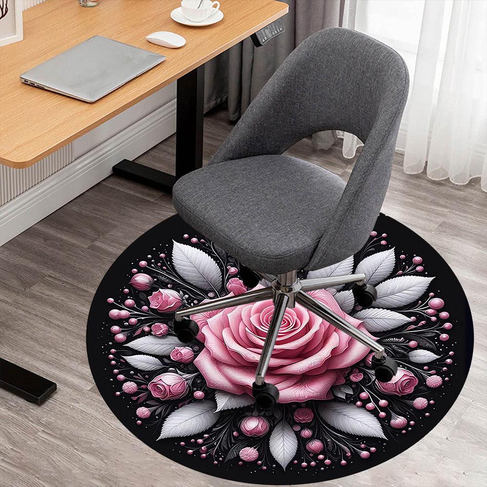 1pc Rose Floral Round Chair mat Area Rug - Non-Slip, Floor Mat for Office, Bedroom, and Indoor Decor -1002207