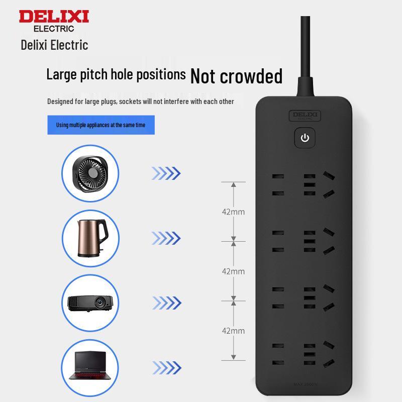Delixi Multi-Function Extension Cord Power Strip for Home/Dorm with Multi-Socket Converter