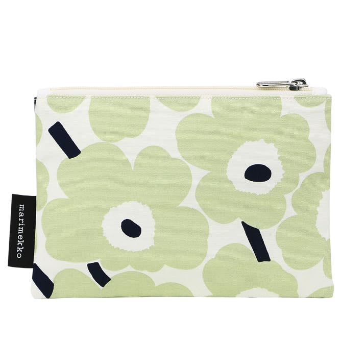 Marimekko Mini Unikko Kaika Pouch, 21x14cm (Dark Blue x Off-White x Sage) 073355 165. This stylish, floral-patterned cosmetic pouch features a