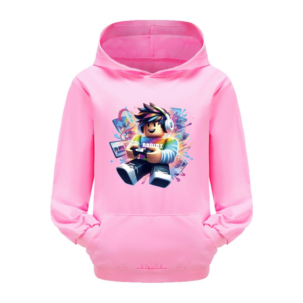 5529 Детские Мальчики Девочки Roblox Принт Повседневные Карманные С Длинным Рукавом Толстовки 110cm розовый