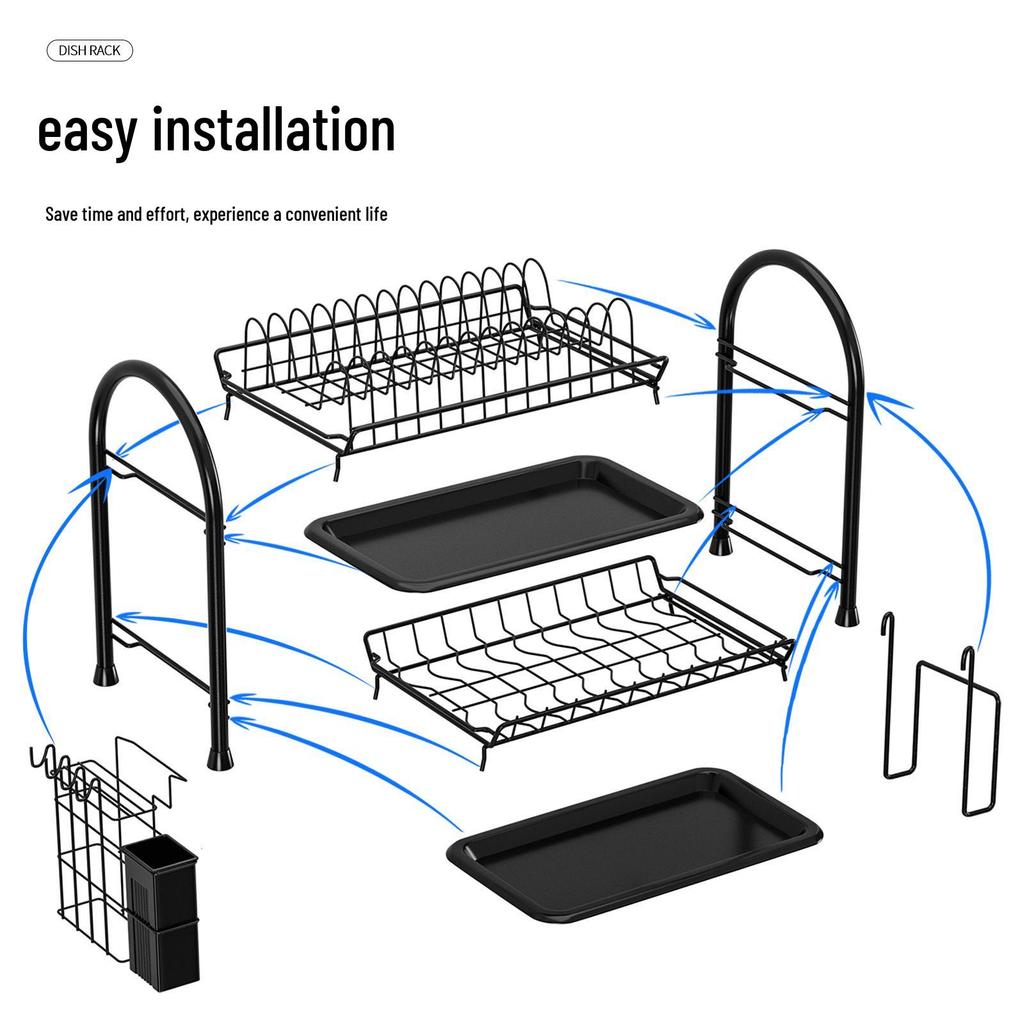 Kitchen Countertop Dish Drying and Storage Rack with Basket for Plates and Utensils