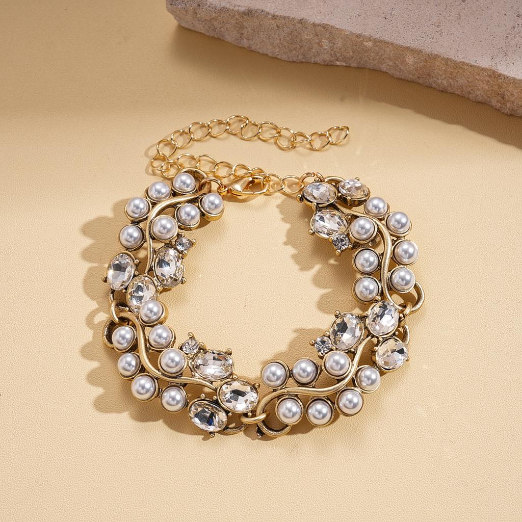 Diamond-encrusted Imitation Pearl Beaded Geometric Adjustable Sweater Chain Temperament Light Luxury Necklace