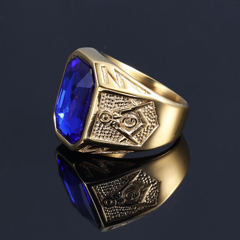 Punk Vintage Masonic Stone Rings for Men Women Party Creative Multi Colored Stainless Steel Letter G Ring Jewelry Gift Wholesale