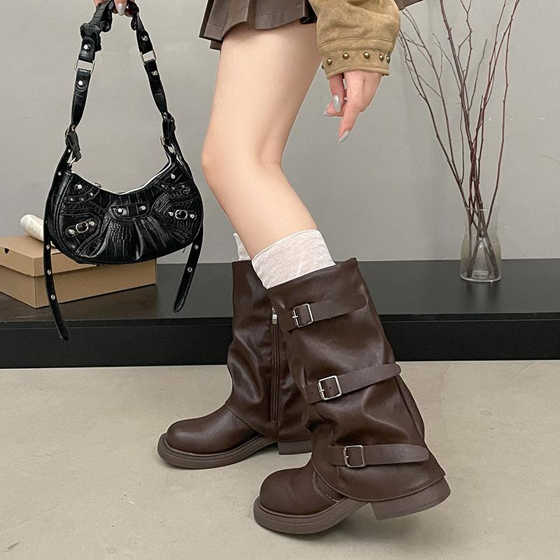 Spice Girl Pants Pleated Boots Spring and Autumn New Boots Women's Knight Boots Boots Tall Piles British Style Retro