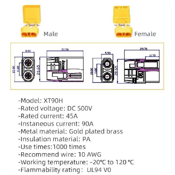 1PCS Amass XT90 XT60 Series Connection Cable Lithium Battery RC Model Drone ESC Boost Cable Connector 10CM 12AWG
