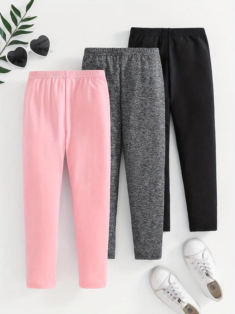 3-teilige Mädchen-Leggings mit Cartoon-Print und Fleece-Futter - Warme elastische Hose für Herbst/Winter