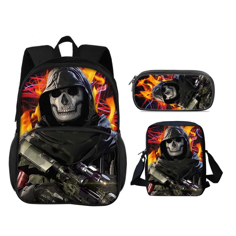 Call of Duty Round Front Bag Backpack Pen Bag shoulder Bag 3Pcs Set Print New Trendy Student Best School Companion