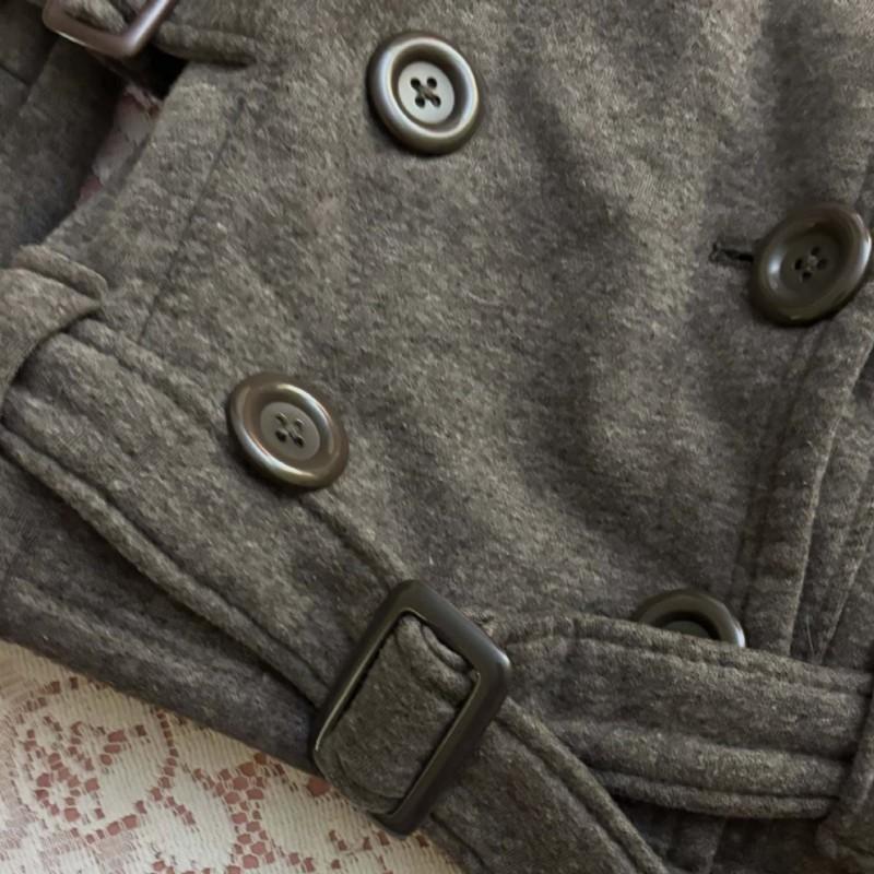 Womens Retro Slim Fit Short Jacket Double Breasted Belted Waist Casual Fall Coat