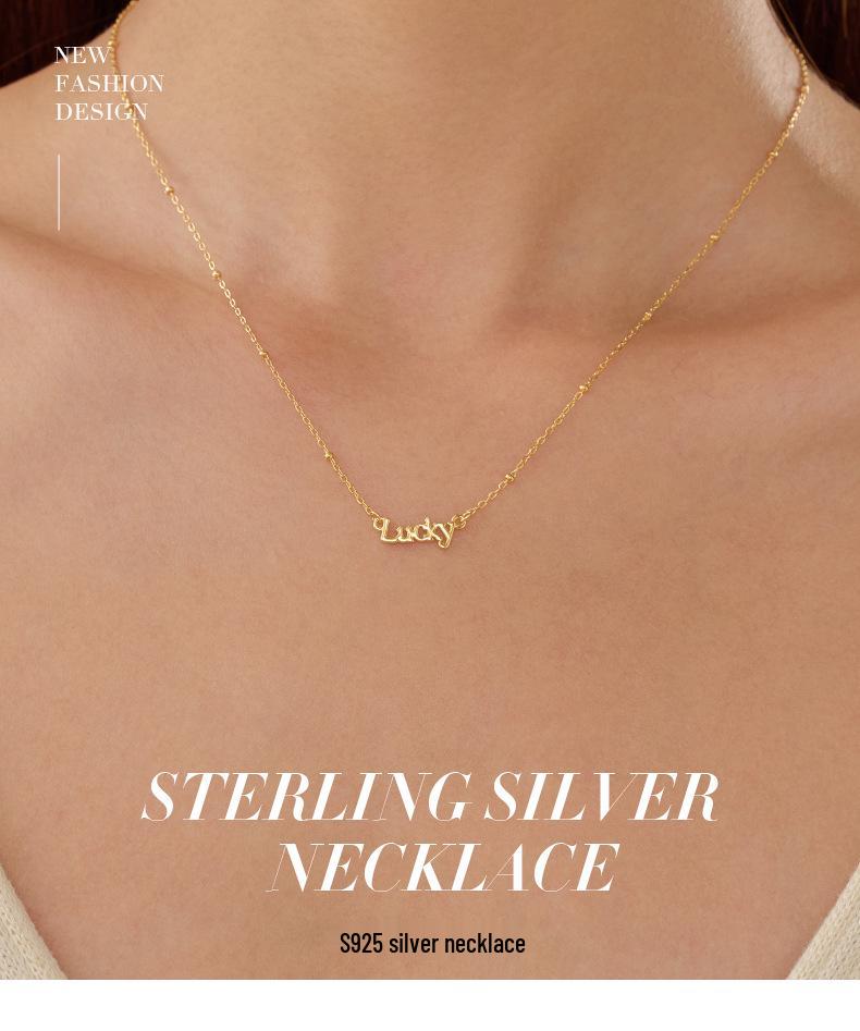 925 Sterling Silver Letter Pendant Necklace - Women's Simple Lock Clavicle Chain Fashion Choker