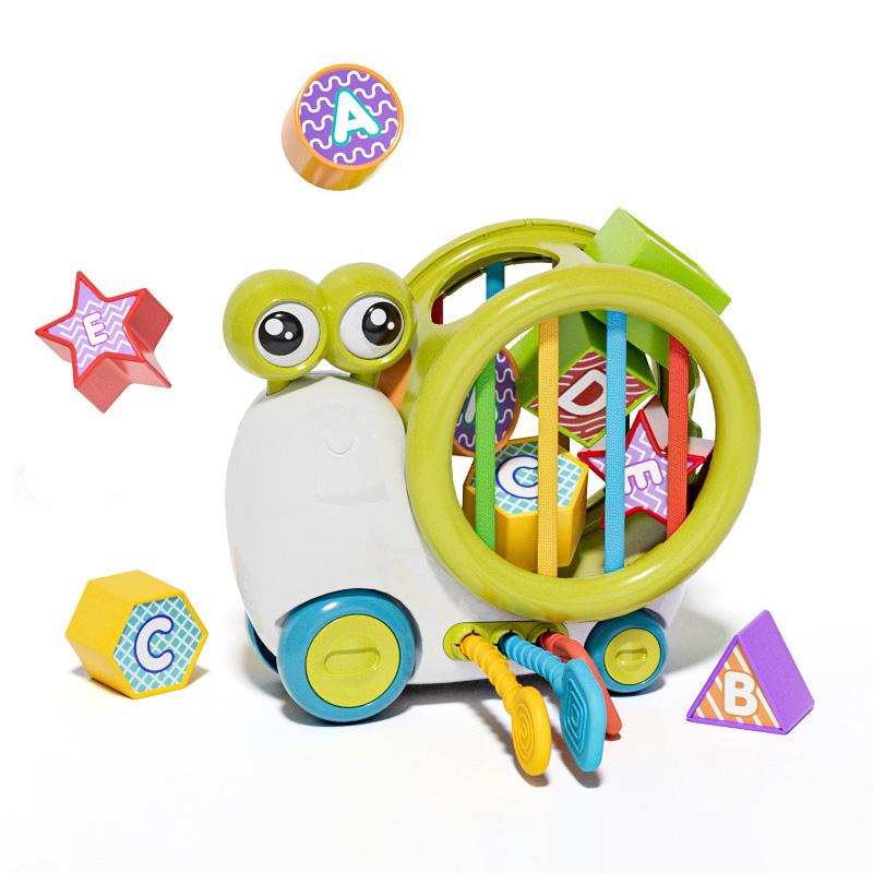 

Baby Snail Sensory Shape Sorter Blocks Pull String Toy Cartoon Storage Cube Bin Snail Car Fine Motor Skill 1 2 3 Years Toddler
