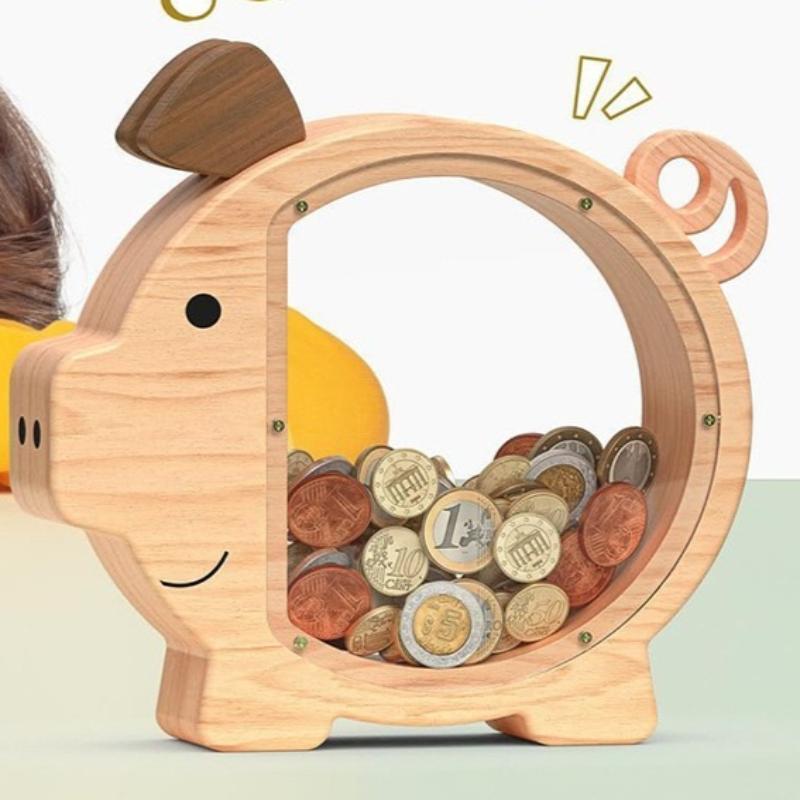 Solid Wood Storage Tank - Creative Little Pig Savings Jar - Coin Tabletop Ornament - Festival Gift - Family Decoration Item