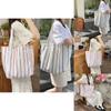 Fashionable Korean Large Capacity Striped Canvas Tote Bag For Spring Summer