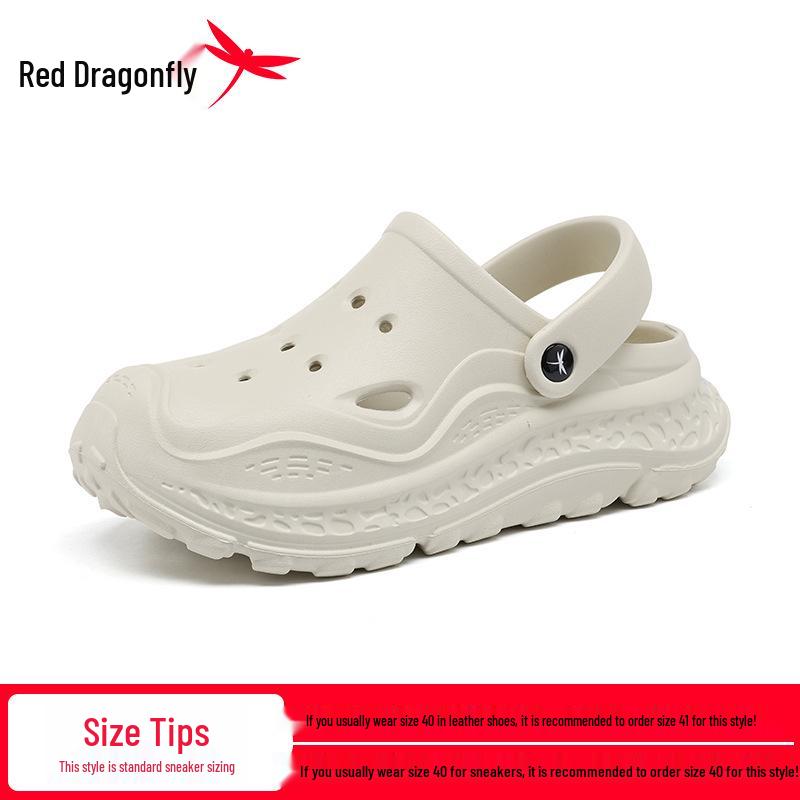 Red Dragonfly Men s Breathable Slip-on Clogs: Thick Sole, Water-resistant, Anti-slip, Anti-odor Beach Shoes for Summer. 42