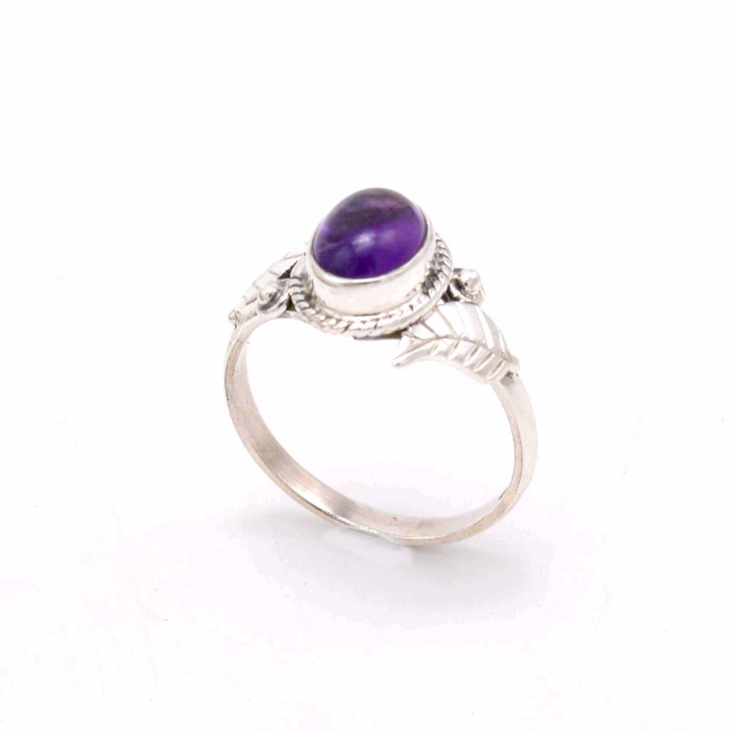Ametyst 925 stříbrný prsten, oválný drahokam ručně vyráběný dámský boho prsten