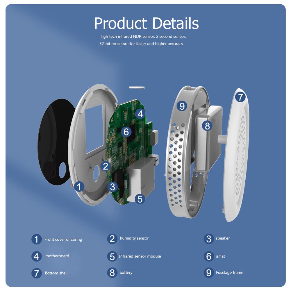 3 In 1 CO2 Meter Detector Portable Carbon Dioxide Meter With Buckle Infrared NDIR Sensor USB Charging for Planting Rooms Tourism