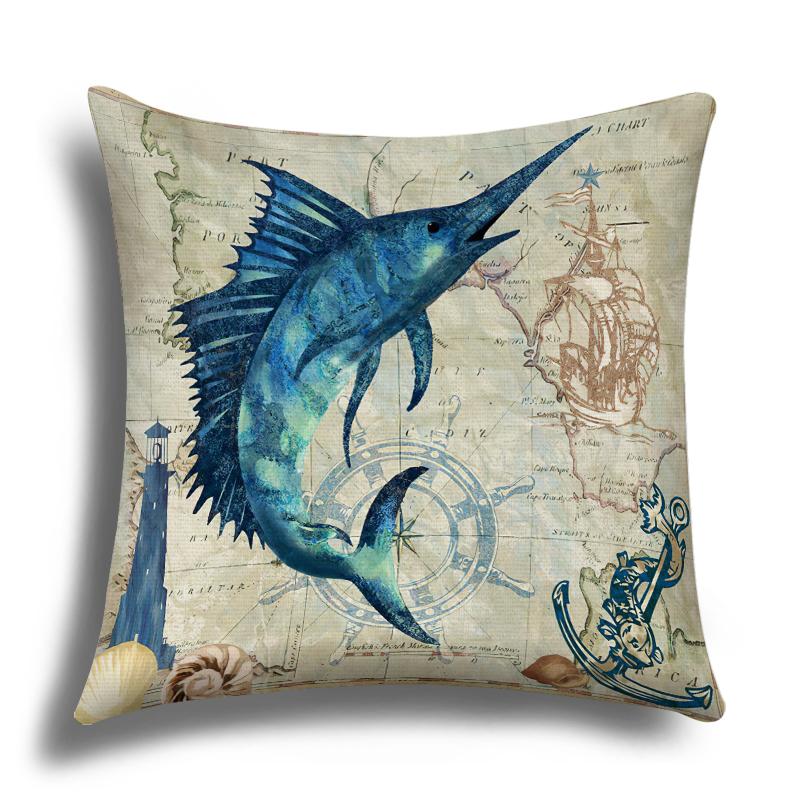 Linen Pillowcase, Marine Life Printing Cushion Cover 40x40 50x50 60x60, Suitable for Bed Car Sofa, Pattern Can Be Customized