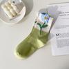 Damen Mid-Tube-Socken Tulpenmuster Baumwollsocken Damen Deodorant Schweißabsorptionssocken Gemischte Farbe 5 Paare Kostenlos