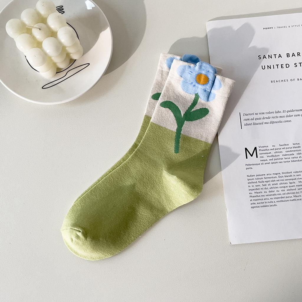 Damen Mid-Tube-Socken Tulpenmuster Baumwollsocken Damen Deodorant Schweißabsorptionssocken Gemischte Farbe 5 Paare Kostenlos