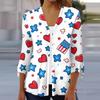Women's Loose Casual Independence Day Printed Seven Sleeve Button Down Shirt Cardigan Top