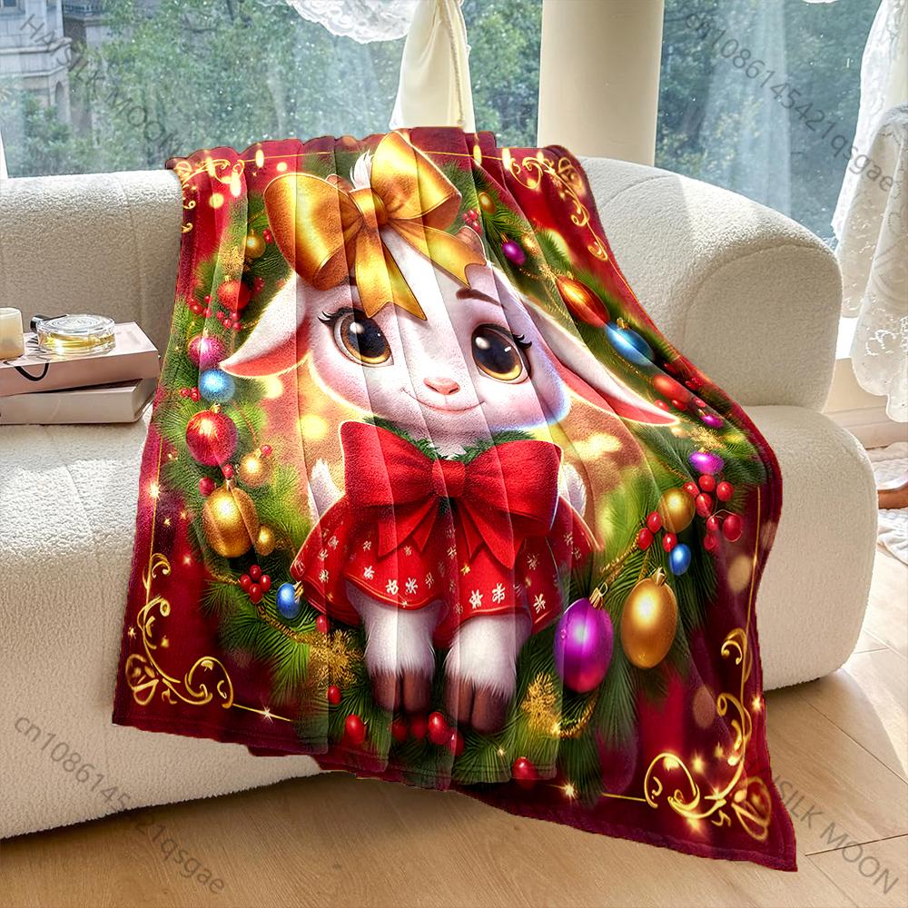 Festive Wreath with Golden Accents Pattern Blanket Flannel Material Soft Warm for All Seasons, Home Outdoor Camping Picnics RV