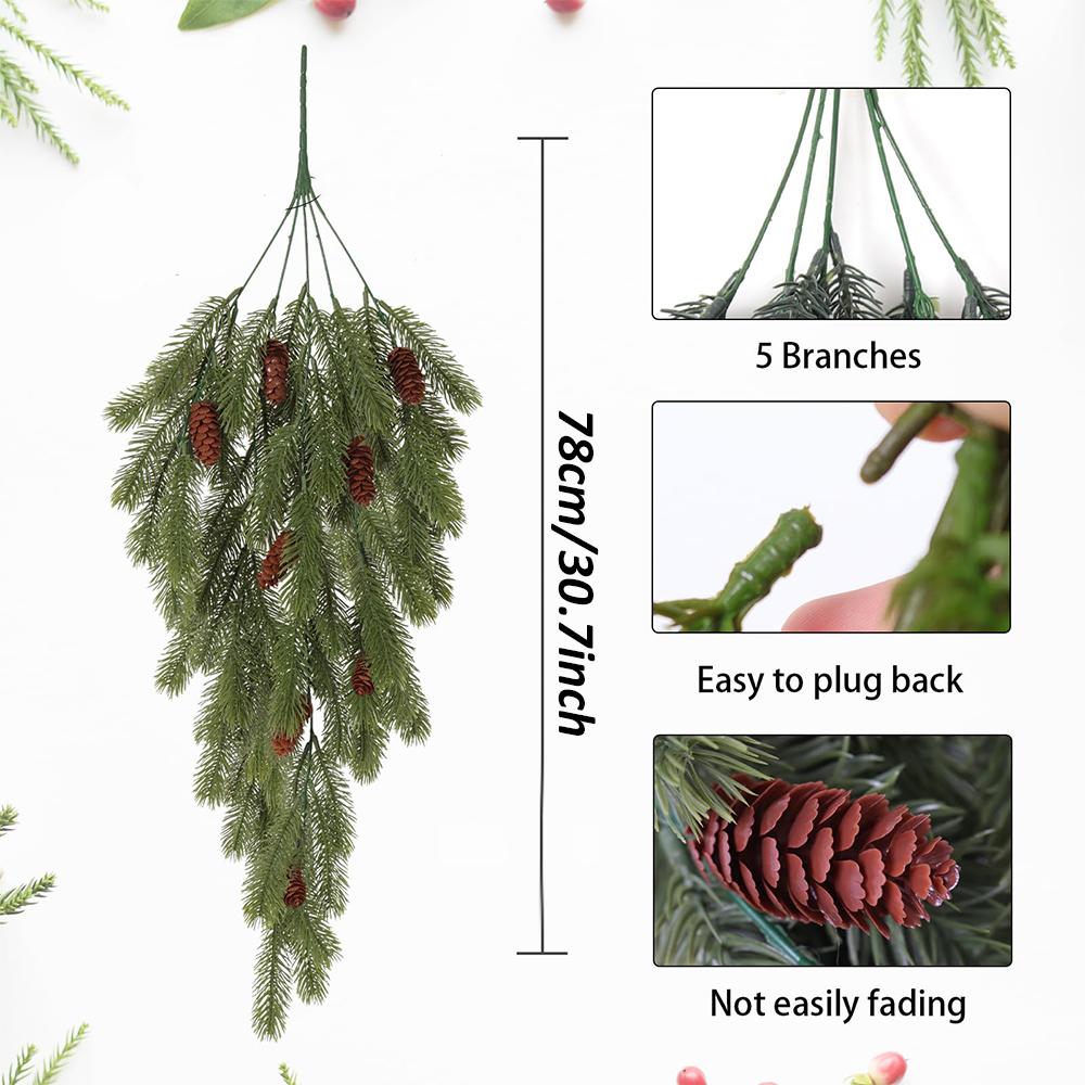 Artificial Pine Needles Hanging Vine with Plastic Faux Pine Cone Fake Plants for Christmas Party Home Indoor Outdoor Decor