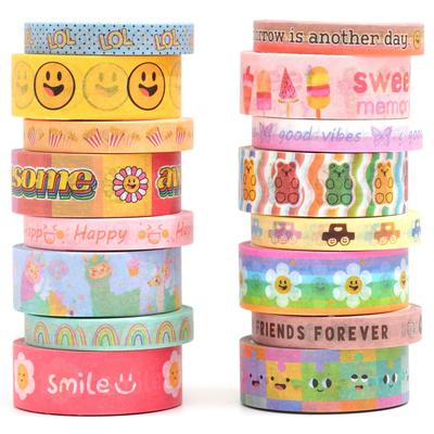 YUBX Masking Tape Cute Cartoon Washi Paper Bright Perfect for DIY Gift and 16-Piece Set Patterns, Tape, Colors, Crafts, Journals, Planners,