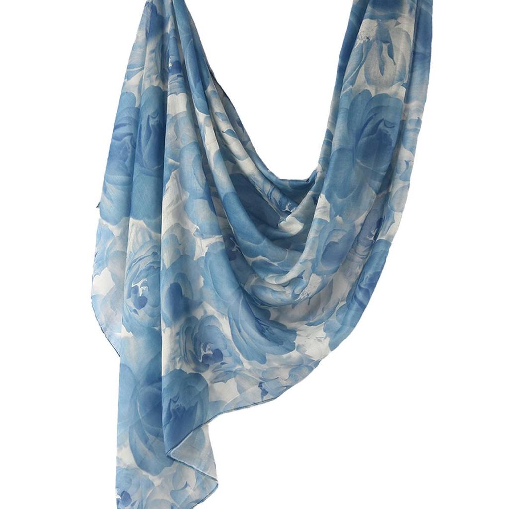 "Ethnic Watercolor Modal Cotton Shawl Satin Print Scarf for Women"
