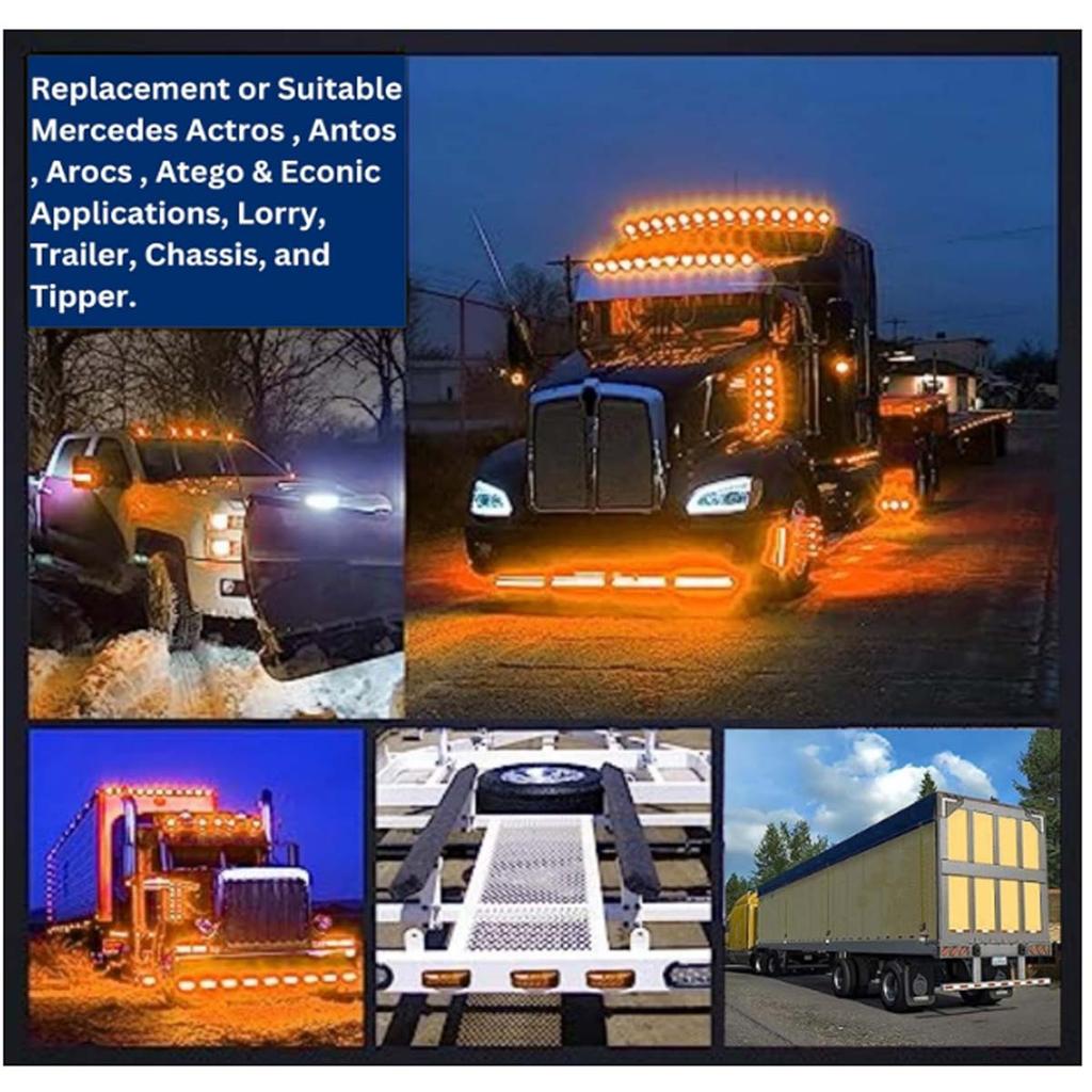 LED Side teardrop marker lights 6 Super Bright LEDs for Truck Trailers Lorries Bus and Other Commercial Vehicles 12v (Amber)