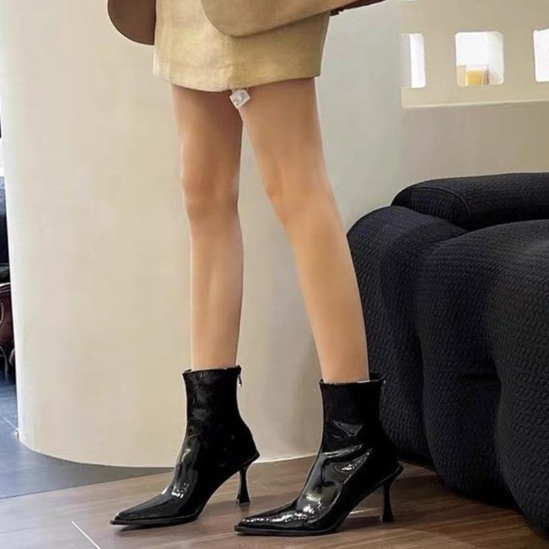 Women's Shoes 2024 High Quality Back Zip Women's Boots Fashion Solid Office and Career Sexy Pointed Toe Ankle BootsZapatos Mujer
