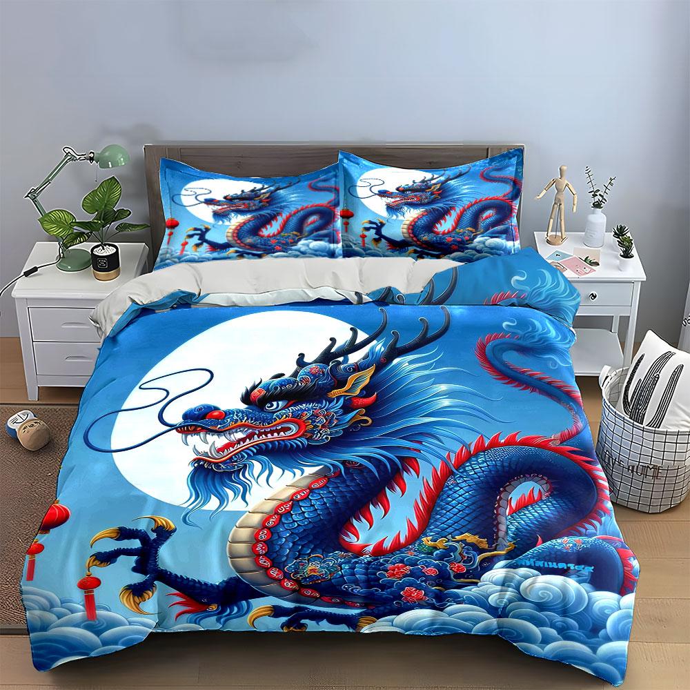 Dragon Artwork Home Decor Set Soft Comfortable Duvet Cover Bedding Set Included 1*Duvet Cover & 2*Pillowcases, Gift