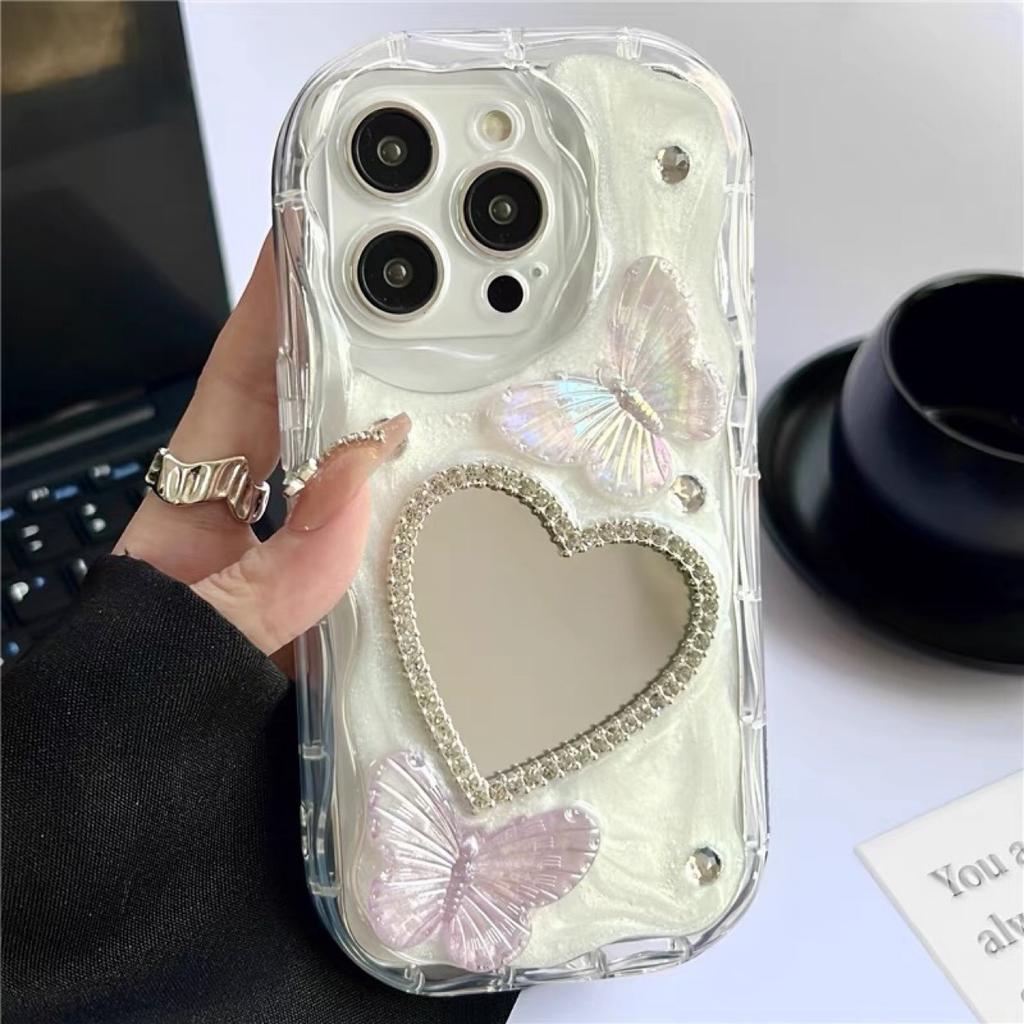 Gradual change butterfly love mirror surface for iphone15 apple phone case makeup fashion all-inclusive lens transparent