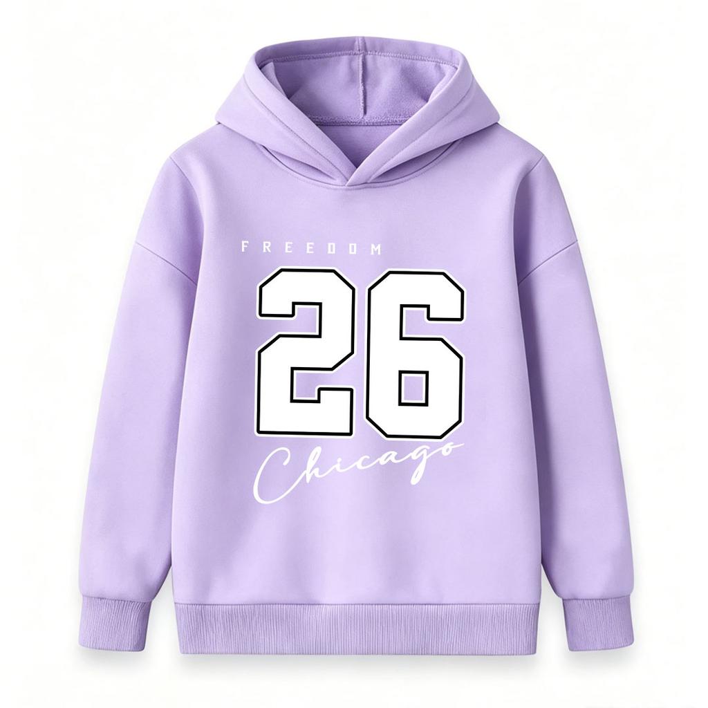 Unisex Kids Boys Girls Pullover Hoodie Casual Freedom 26 Chicago Graphic Long Sleeve Soft Warm Sweatshirt For Daily School Sports Wear