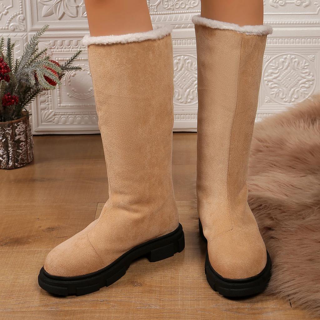 Fashion Women Platform Flats Suede Snow High Boots Fur Warm Shoes 2024 Winter New Short Plush Chelsea Boots Casual Sport Botas Mujer