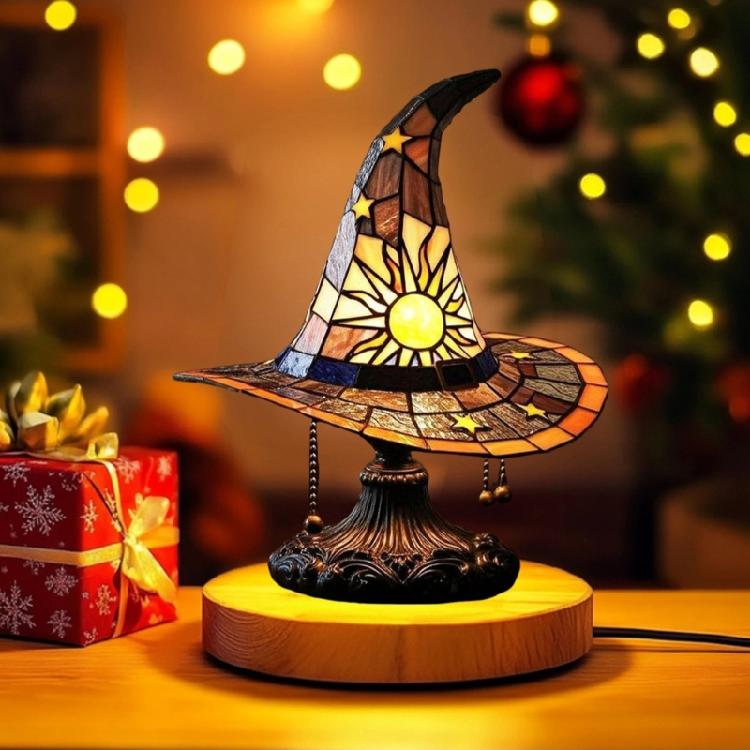 Witch Hat Nightlight USB Powered Handmade Resins Wizard Hat Table Lamp Ornament for Halloween Decoration Gift Giving