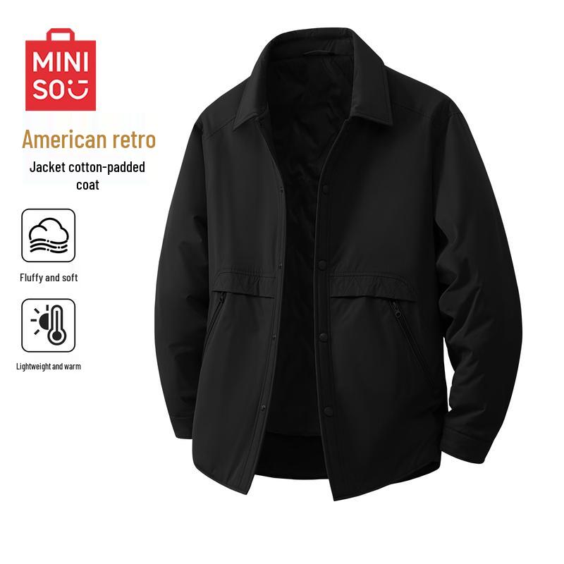 

MINISO Men s American Retro Warm Winter Lapel Jacket XL
