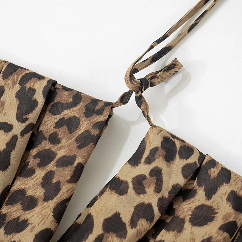Leopard Print Silk Dress Women Sexy Deep -Neck Backless Beach Dresses Summer Sleeveless Chiffon Holiday Party Dress