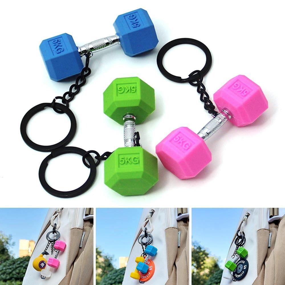 New DIY Barbell Keychain PVC Gym Lovers Charms Bags Keychain Kettlebell Dumbbell Pendant Keychain Jewelry Accessories