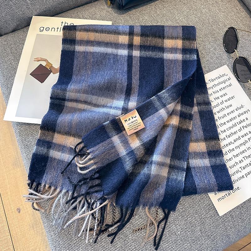 Soft waxy wool scarf women's winter new versatile student thickened double-sided plaid scarf to keep warm and advanced