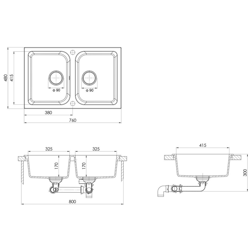 Kitchen Sink White 76 x 48 x 30 cm Quartz and Resin