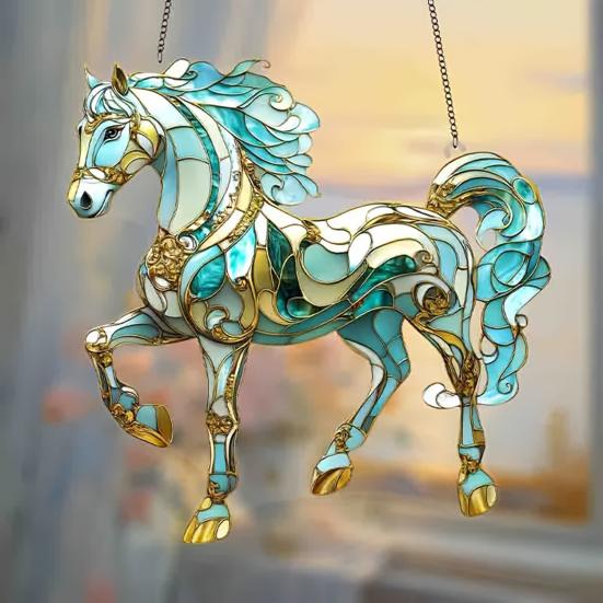 Yousheng Horse Hanging Sign Round Acrylic Panel Sign 2D Flat Horse Sign Decorative Front Door Sign for Home Farmhouse Outdoor Indoor Decoration