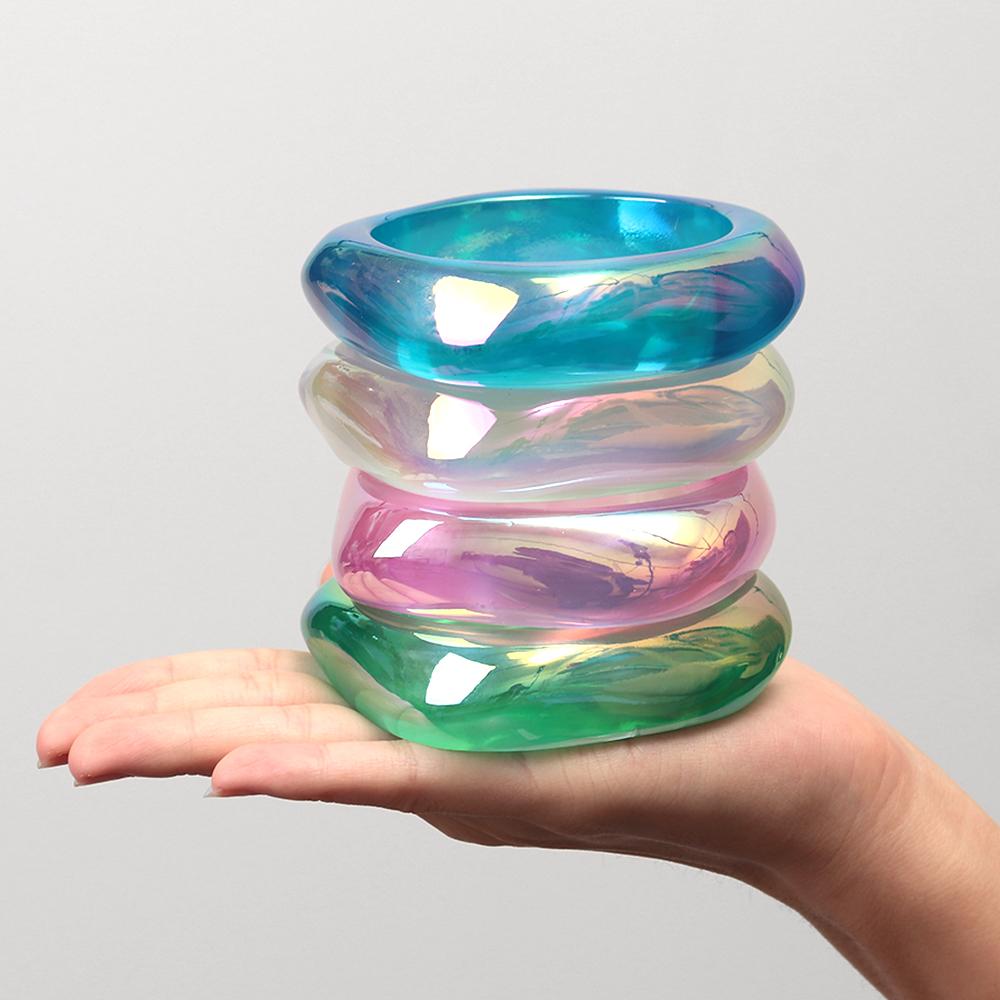 New AB Colorful Irregular Square Resin Wide Bangle for Women Statement Acrylic Geometric Bracelets Valentine's Day Jewelry Gifts