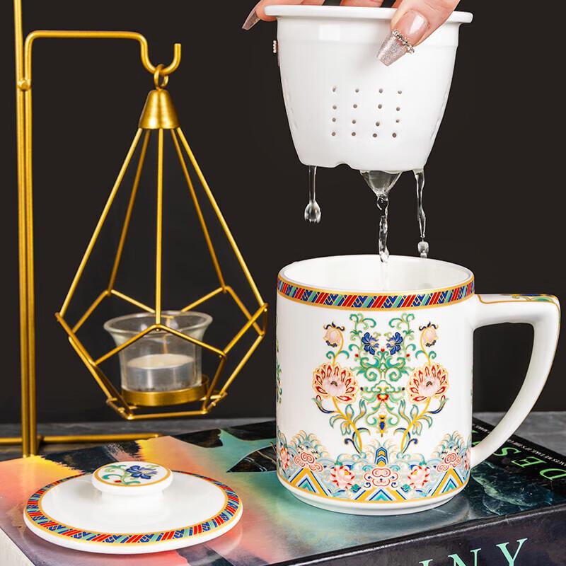 Tanghui Bone China Tea Infuser Mug with Lid and Handle