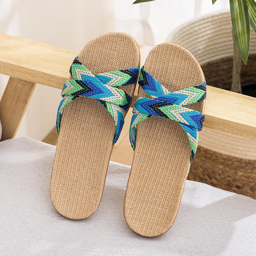 Summer linen slippers women's home couple home indoor non-slip soft bottom household cotton and linen cool slippers men