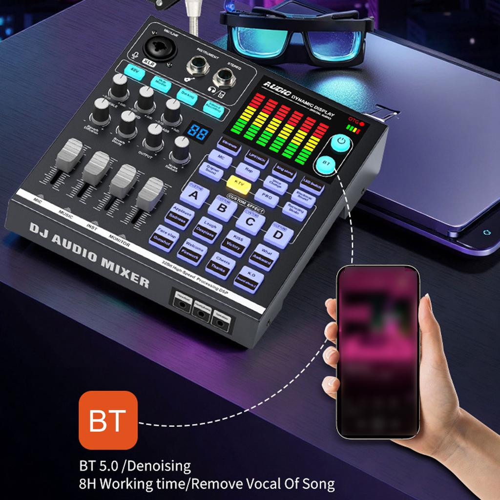 48V Podcast Sound Board   DJ Mixer External Music Sound Card Gaming   Mixer for Live Streaming Studio